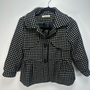 Hazel Black and White Polka Dot Blazer coat Peplum bottom Wool Blend Small